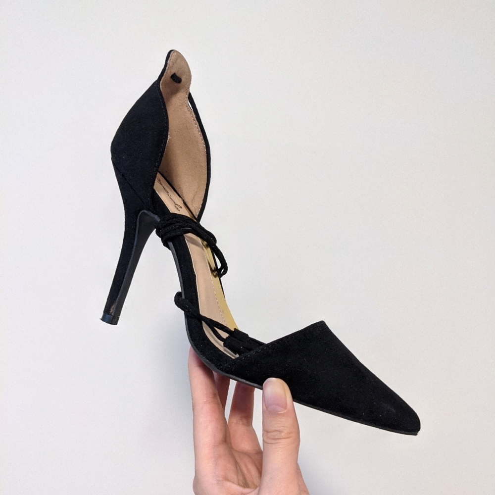 Qupid black tie up strappy heels